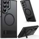 Magnetic for Samsung Galaxy S23 Ultra Case with Stand, Compatible with MagSafe, Slim Translucent Matte Non-Slip Military-Grade Drop Protection Phone Cover, Black