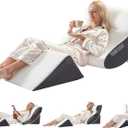 4PCS Orthopedic Bed Wedge Pillow Set for Sleeping, Post Surgery Foam Support Pillows for Back, Neck and Leg Pain Relief, Adjustable Triangle Pillow Acid Reflux, GERD & Snoring Recovery, White Grey