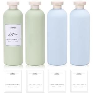 UMETASS 13.5 oz Plastic Travel Shampoo Bottles, Refillable Flip Cap Squeeze Bottles for Toiletries, Large Leakage-proof Travel Shampoo and Conditioner Container (Blue and Green)