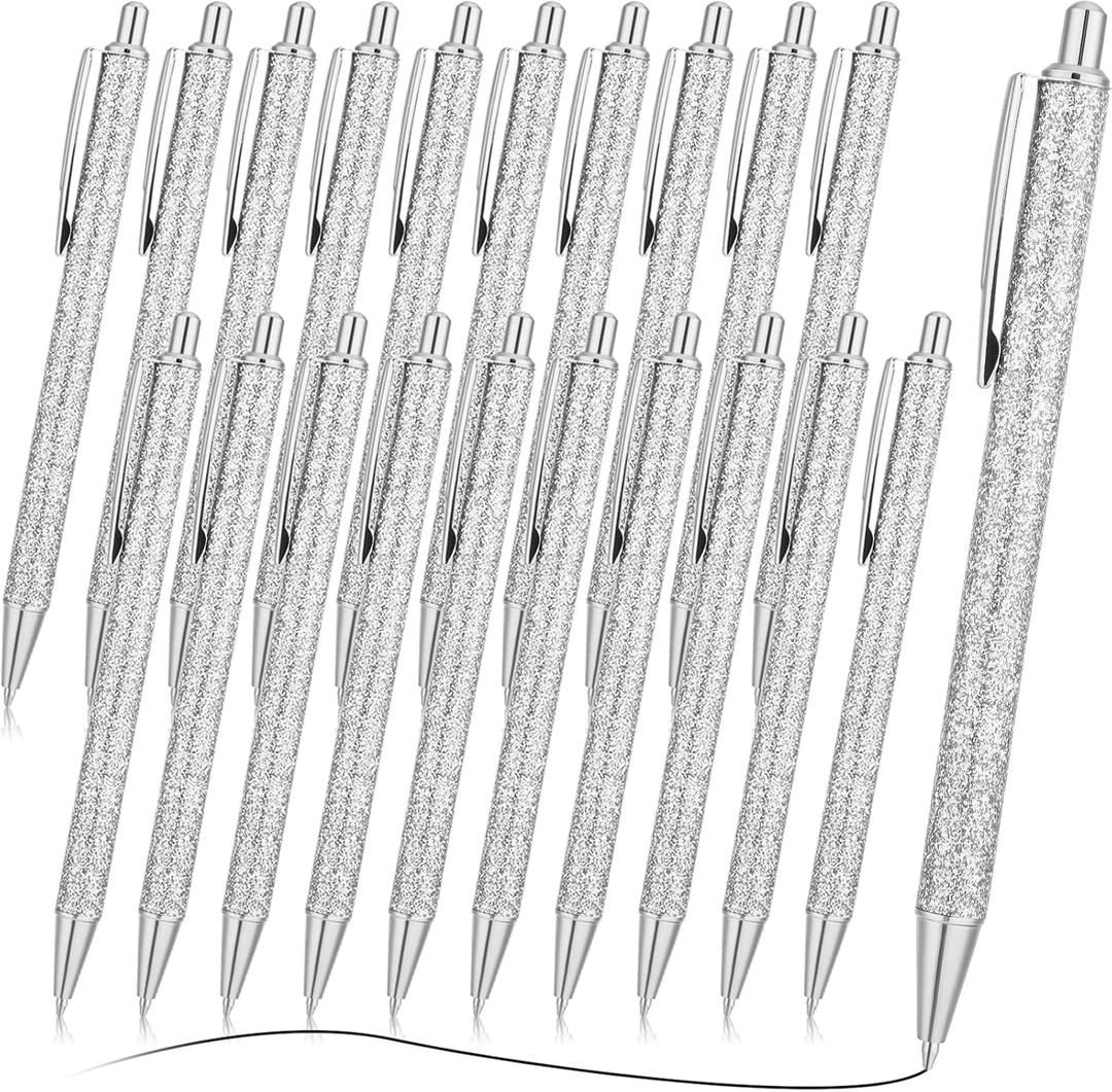 Leinuosen 20 Pcs Ballpoint Pens Comfortable Writing Metal Retractable Black Ink Gift Pens with Medium Point for Office Supplies(Silver)