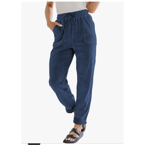 EVALESS Corduroy Pants for Women Casual Drawstring Elastic High Waist Straight Leg Pants Loose Comfy Trousers with Pockets, Small 