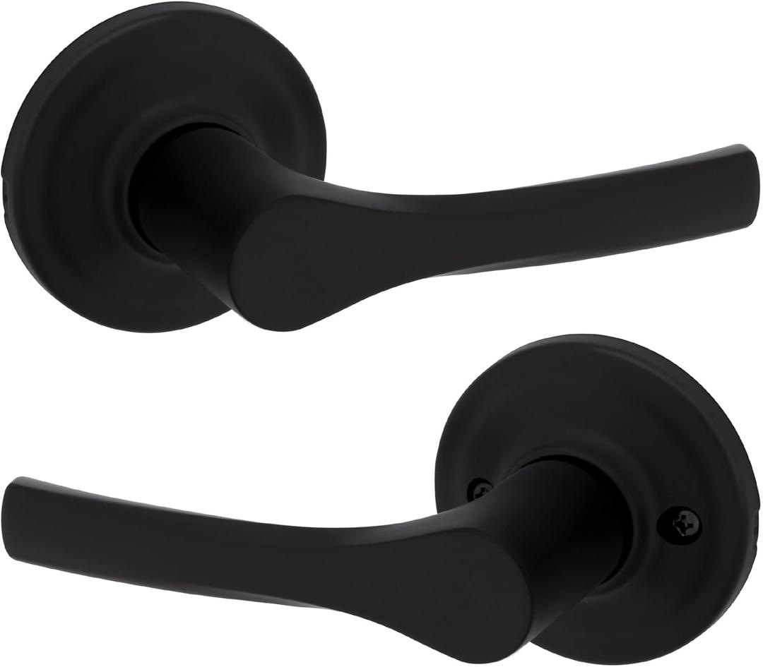Kwikset Henley Interior Passage Door Handle, Lever For Closet and Hallway Doors, Reversible Non-Locking Handle Lever, Matte Black, with Microban Protection