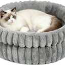 Cat Bed Kitten Bed, Washable Round Cat Beds for Indoor Cats, Super Soft Plush Faux Fur Pet Bed for Puppy and Kitten with Anti-Slip Bottom Medium (24*24in)