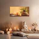 SLYCAY Large Zen Stone Canvas Wall Art Prints, Burning Candles Relaxing Meditation Yellow Painting Women Spa Picture Yoga Room Wall Decor Bathroom Office Living Room Artwork 20"X40"
