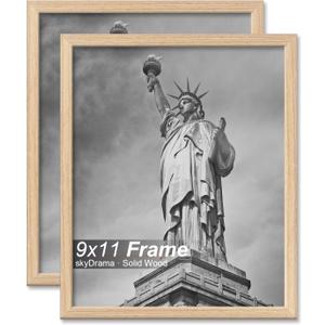 Natural Solid Wood 9x11 Picture Frame, Display 9 x 11 Inch Picture Poster Photo, Vertical & Horizontal Wall Hanging - 2 Pack/Natural/9"x11"