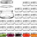 Tebery 24 Pack Home Glass Mason Jars with Silver Metal Lids and Bands, 7.6 OZ Wide Mouth Glass Canning Jars for Canning, Preserving, Meal Prep, Overnight Oats, Jam, Jelly