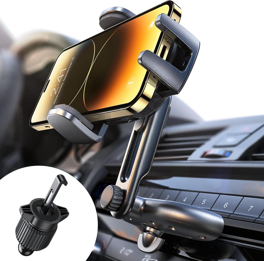 LISEN CD Phone Holder for Car, Adjustable CD Slot Phone Mount Holder for iPhone Ultra Sturdy Cell Phones Holders for Your Car Accessories for Women for iPhone 16e 16 Samsung S25 S24 All Phones, Black