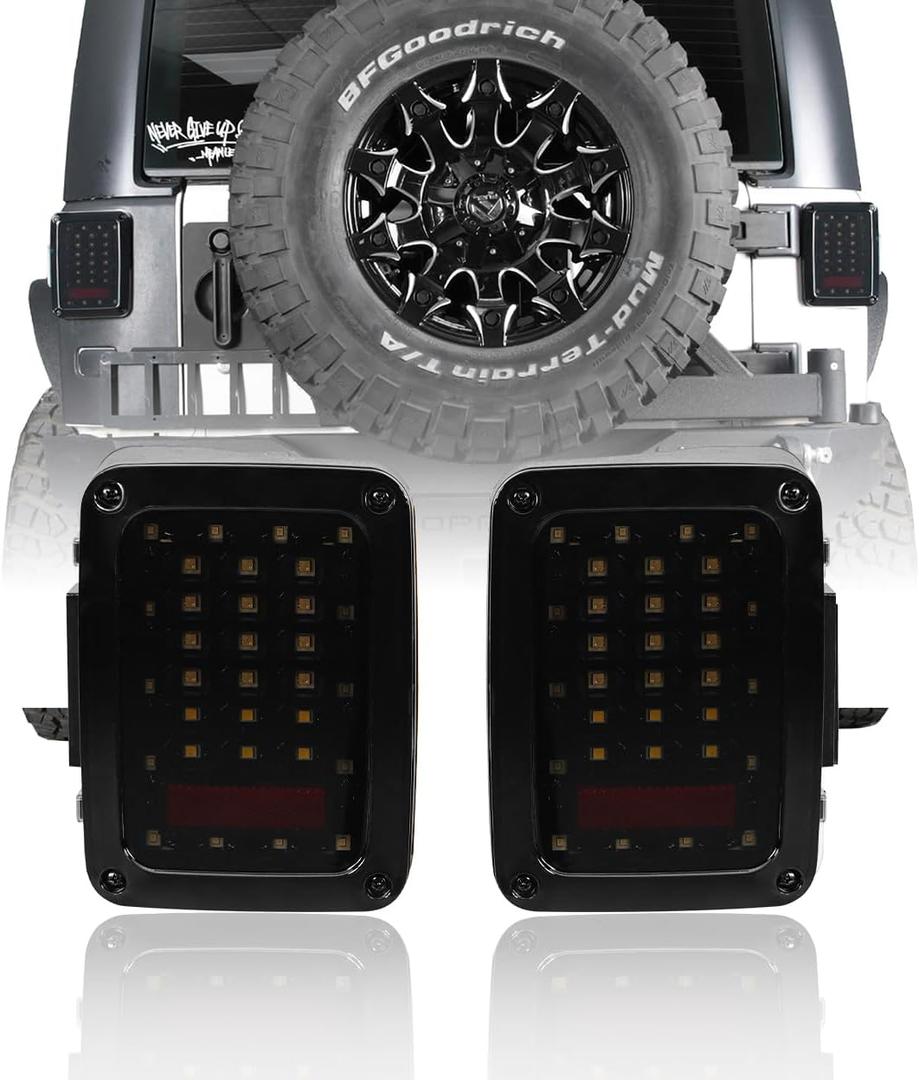 JK Wrangler Smoke Tail Lights Assembly w/Brake Light & Turn Signal Reverse Lamp for 2007-2018 Jeep Wrangler JK & Unlimited JK Wrangler Smoke Tail Lights Assembly w/Brake Light & Turn Signal Reverse Lamp for 2007-2018 Jeep Wrangler JK & Unlimited