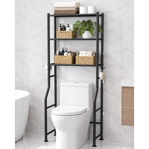 MilleLoom 3-Tier Over the Toilet Storage, Metal Bathroom Shelve, Over Toilet Bathroom Organizer, Space Saver Bathrooms Shelve for Restroom Laundry Balcony, Black