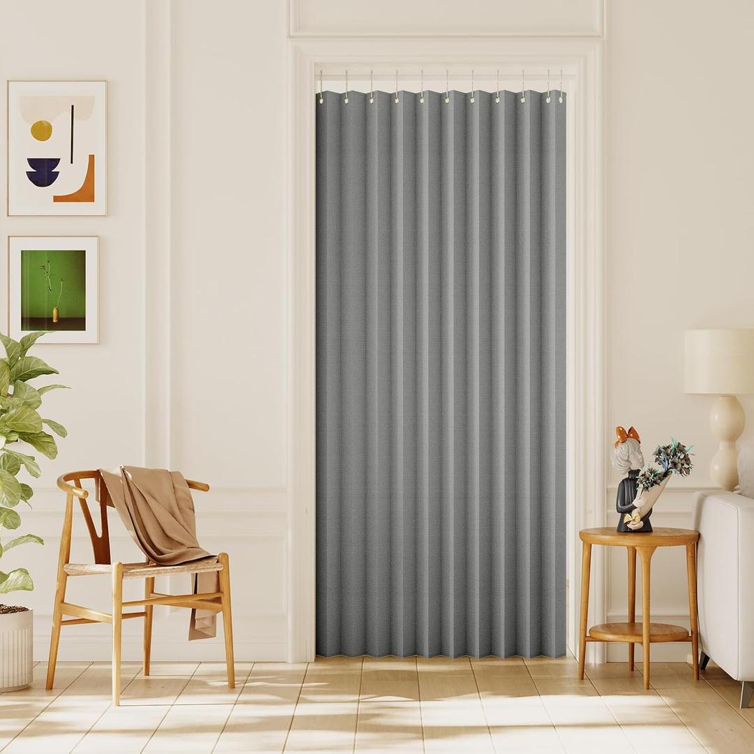H.VERSAILTEX 100% Blackout Linen Curtains Accordion Door Curtain for Doorway Privacy Folding Closet Door Curtain Room Divider Sliding Door Shade with Hooks, 1 Panel, W55" x L78", Heather Gray