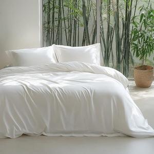 Bedsure 100% Rayon Derived from Bamboo Duvet Cover King Size - Lightweight Silky Cooling Comforter Cover Set for Hot Sleepers, Breathable & Moisture-Wicking Bedding Set, Pure White