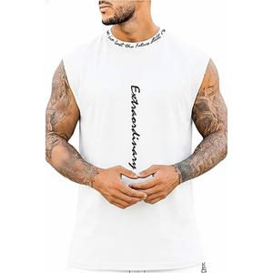 Verdusa Men's Graphic Tank Tops Summer Sleeveless Letter Crew Neck Shirt Tops Light White Small