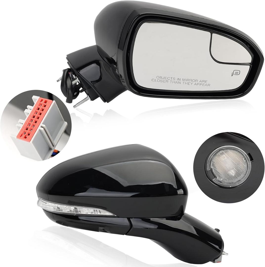 Right Passenger Side Mirror for 2013 2014 2015 2016 Ford Fusion Sedan S SE SE Hybrid,Power Mirror with Heated,In-housing Signal Light,Puddle Lights,Manual Folding,Ford Fusion Mirror Black