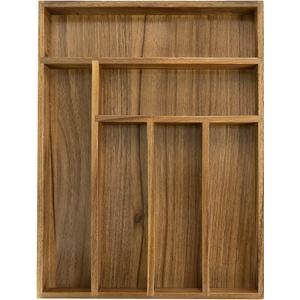 Luxury Acacia Kitchen Drawer Organizer - Silverware Organizer - Utensil Holder and Cutlery Tray with Grooved Drawer Dividers for Flatware and Kitchen Utensils (6 Slot)