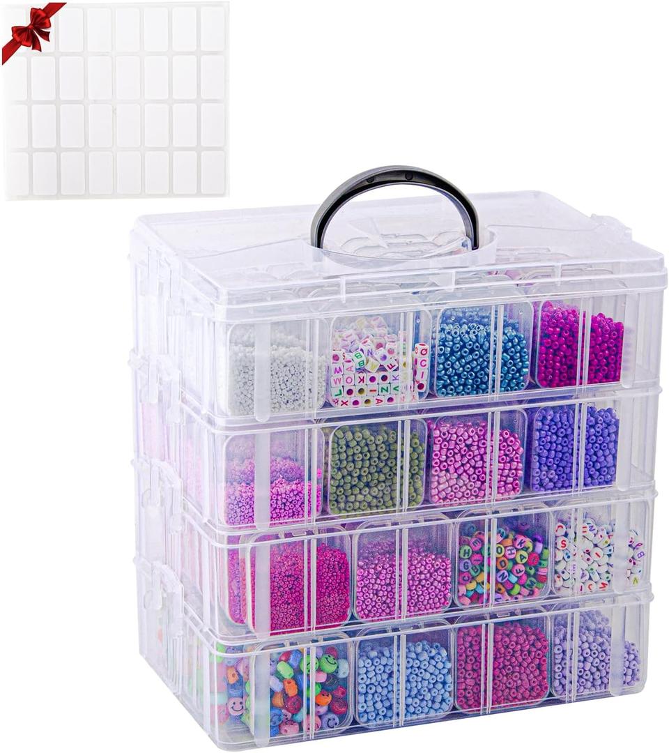 VTG Bead Organizer Box, 112 Pcs Small Organizers, 3-Tier Bead Storage Containers Portable Organizer and Storage Box Stackable Plastic Cases for Bracelet Making DIY Jewelry Nail Charms