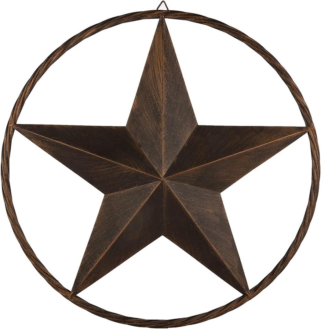 EBEI Metal Barn Star Circle Rustic Style Decorative 24" Vintage Texas Lone Star Dark Brown Western Home Wall Decor