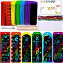 Winlyn 48 Sets 6 Styles Magic Color Scratch Bookmarks Craft Kits Rainbow Scratch Paper Art Sets for Kids Students Party Favors DIY Bookmarks Bulk with Scratching Tools Ribbons for Classroom Activities