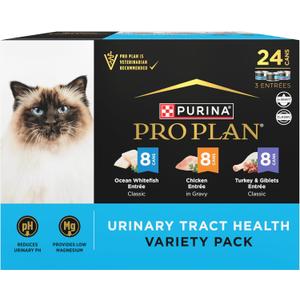 Purina Pro Plan Urinary Cat Food Wet Variety Pack Urinary Tract Health Ocean Whitefish, Chicken, Turkey and Giblets - (Pack of 24) 3 oz. Cans (EXP 06/15/28)