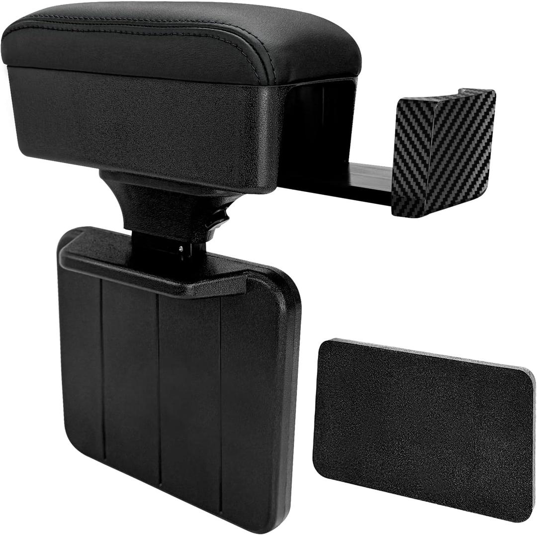 Car Armrest Storage Box with Cup Holder, Adjustable Leather Auto Seat Gap Filler Armrest Extender Pad, Liftable Forearm Wrist Support Center Console Storage Case for SUV Truck (Black)