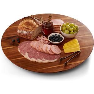 21" Acacia Wood Lazy Susan for Table Top - Wooden Turntable Serving Tray for Charcuterie Boards Cheese Board - Extra Large Round Lazy Susan Organizer - Kitchen Revolution for Countertop
