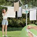 SONGMICS Umbrella Drying Rack, Retractable Outdoor Drying Rack, Height Adjustable, 197 ft Long Clothesline, Holds 6 Laundry Loads, for Garden, with Ground Spike, Cover, Silver and Green ULLR302E01, 71.3"D x 71.3"W x H