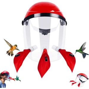 Hummingbird Feeder Helmet | Hands-Free Outdoor Bird Feeder | 3 Feeding Ports | Adjustable Headband | Lightweight & Durable PVC, Red