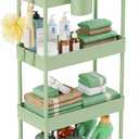 LEHOM Slim Rolling Storage Cart - 4 Tiers Bathroom Organizer Utility Cart Slide Out Storage Shelves Mobile Shelving Unit for Kitchen, Bedroom, Office, Laundry Room, Small Narrow Spaces, Green (7.1"W x 15"D x 36"H, Light Bean Green)