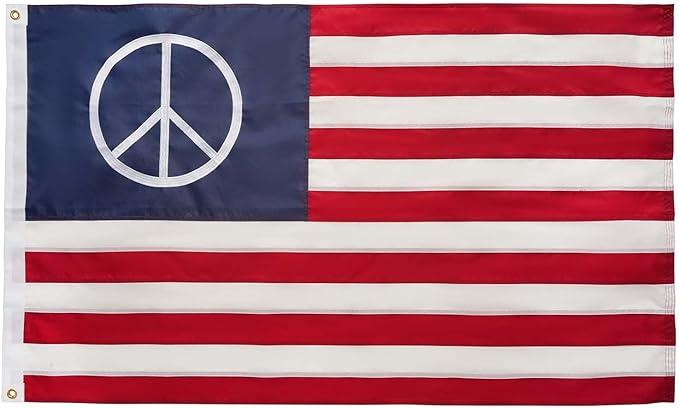 Bradford American Peace Flag 3x5 ft for Outdoors, Embroidered USA Civil Peace Sign Flag, Double Sided United States American Peaceful Flags with 2 Brass Grommets