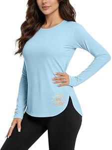 HIBETY Women's Long Sleeve Shirts UPF 50+ Sun Shirts Workout Athletic Tops Lightweight Quick Dry Rashguard Outdoor Hiking Yoga Gym Active Tees Blue, M