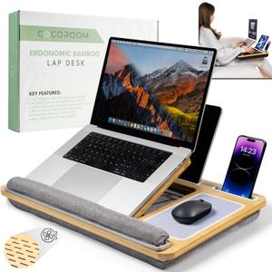 Lap Desk for Laptop Bed Desk Tray Table with Cushion, 5 Angles, Phone & Tablet Holder, Mouse Pad & Ventilation Laptop Stand, Lap Table, Couch Desk for 15-17 Laptops (Gray)