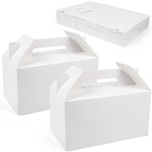 LotFancy Gable Boxes for Party Favor, 9.5 x 5 x 5 Inches, 25 Pack, Large Treat Box with Handles, White Gift Boxes, Goodie Box for Birthday, Wedding, Baby Shower, Lunch