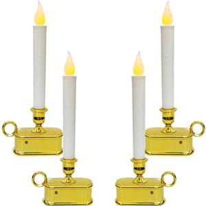 Bokoiuu Wireless Window Candle Light, 4 Pack Battery-Operated LED Christmas Candles Lights with Gold Candlestick Base, C26 LED Bulb Candle Lamp for Home Party Christmas Decorations