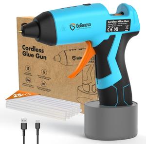 GoGonova Cordless Hot Glue Gun, 15s Fast Preheating with 2Ah Built-in Battery Hot Melt Glue Gun, Smart Power-Off, Kit with 25 Pcs Premium Mini Glue Sticks and USB-C Charging Port (Blue)