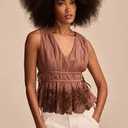 lace ruched tank top, Brown, XL