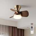 20 Inch Ceiling Fan with Light, 3 Blades Wood Grain, Brass Small Ceiling Fan with Remote Control, Suitable for Living Room, Dining Room, Bedroom