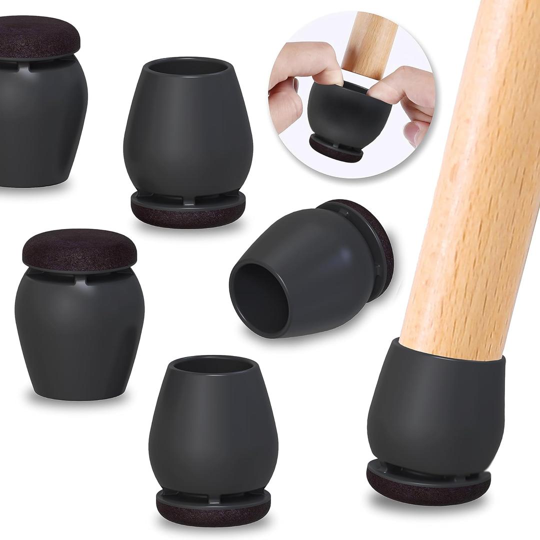 Ezprotekt 24 Pcs Black Chair Leg Floor Protectors for Hardwood Floors, Felt Furniture Pads Caps Covers, Bar Stool Floor Protectors Cups for Dining Table Desk Chair (Fit 0.83 "- 1.02", 21-26mm)