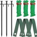 Kingsyard Heavy Duty Tree Stake Kit, 3 Pcs 12 Inch Steel Tree Stakes and Supports for Leaning Young Trees Straightening Kit, Large Inflatable Stakes Set, 6Pcs Straps & 6Pcs 13ft Anchor Ropes