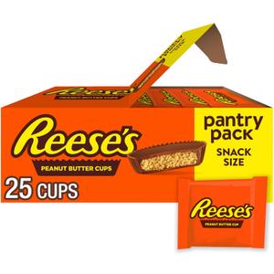 REESE'S Milk Chocolate Snack Size Peanut Butter Cups, Candy Pantry Pack, 13.75 oz (25 Pieces) (EXP 10/07/26)