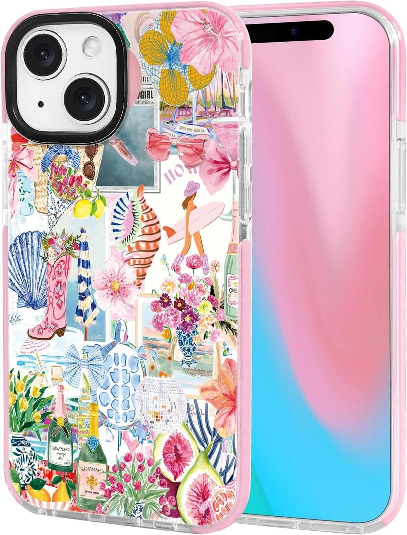 ChiCsFleur for iPhone 13 / iPhone 14 Case, TPU Phone case with Camera Protection for Girls Teens - Y2K Coastal Cowgirl Collage Colorful Disco Cowboy Hot Girl Lemon Pink Blue Sorority Aesthetic Unique