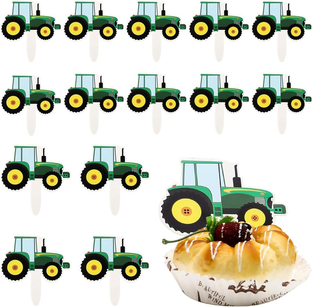 BESTOYARD 42pcs Construction Theme Cupcake Toppers, Excavator Cake Decorations for Construction Themed Party Supplies Boys Birthday Party, Paper Cake Topper Set