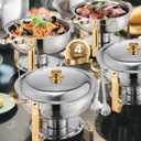 VEVOR Chafing Dish Buffet Set, 5 Qt 4 Pack,Stainless Steel Chafer with 4 Full Size Pans, Round Catering Warmer Server with Lid Water Pan Folding Stand Clip, for Weddings Parties, Gold