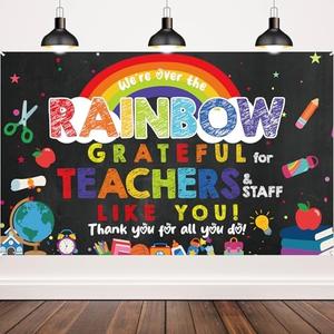 Teacher Appreciation Decorations Banner Backdrop Thank You Teacher Gifts Teacher Staff Appreciation Week Photo Booth Background 71 x 43 Inch, Pack of 3