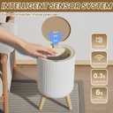 Automatic Bathroom Small Trash Can with Lid, 2.38 Gal Smart Motion Sensor Wastebasket, Waterproof Garbage Can with Legs and Wood Grain Top for Kitchen,Bedroom,Office,Desk, Living Room, RV