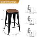 Bar Stools Set of 4 Metal Bar Stool Counter Height Bar Stools Black, Modern 26" Bar Chairs Without Back,Wooden Seat Bar Stool Counter Height