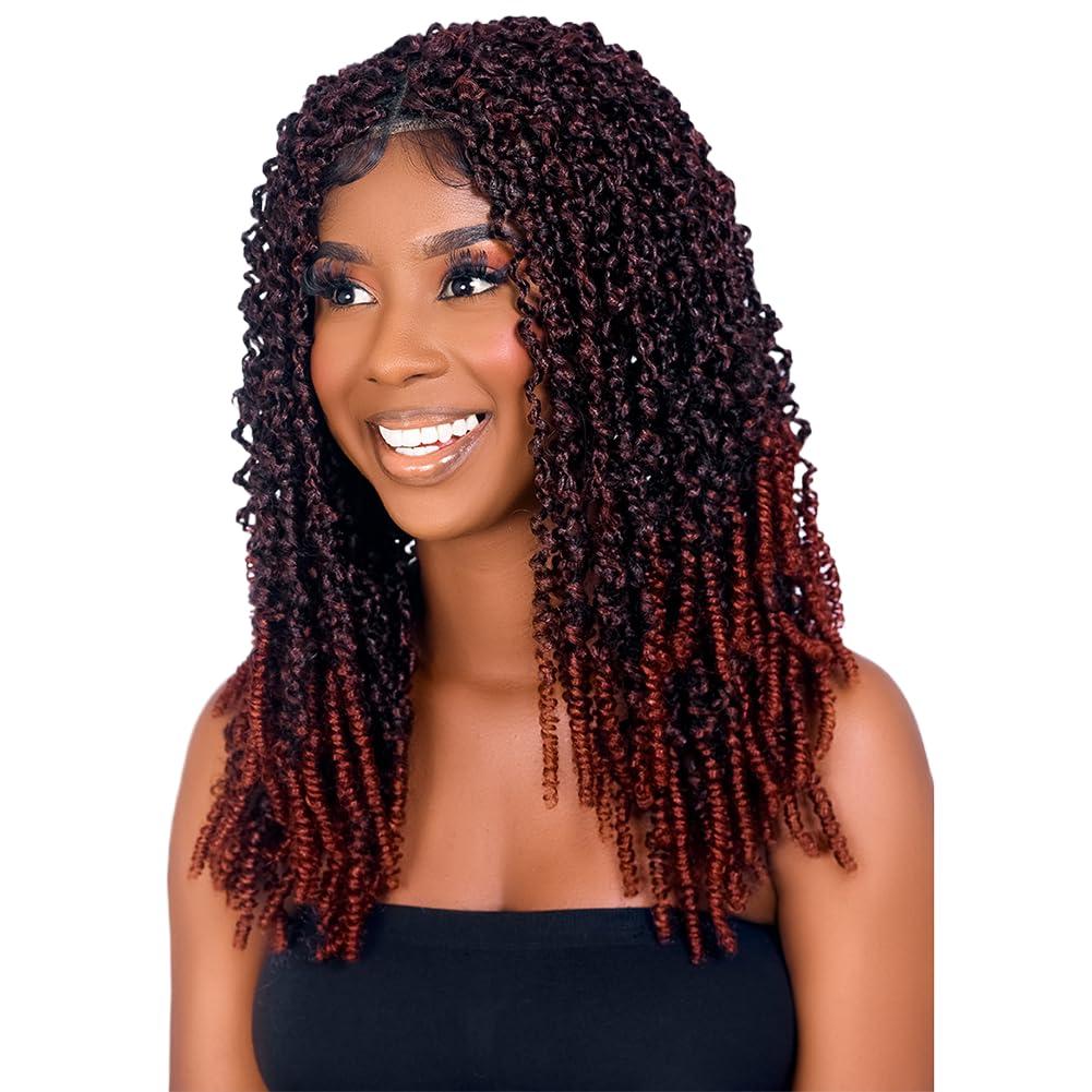 full lace faux locs wig is made of handmade synthetic Full Lace Curly Goddess Faux Locs Crochet Curly Ends Braid Twist Wig with Baby Hair (1B-350#, 20inch)