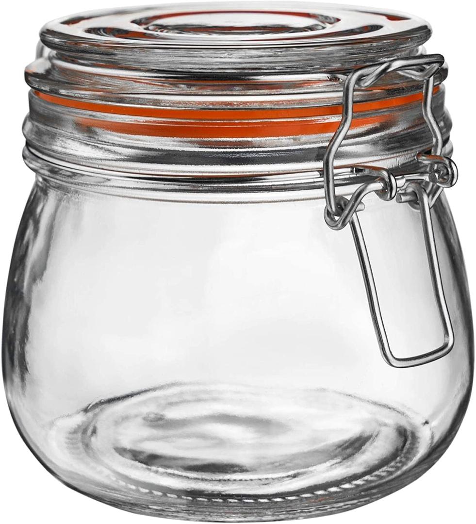 Hovico 25 oz Glass Jars With Airtight Lids And Leak Proof Rubber Gasket, Wide Mouth Mason Jars With Hinged Lids For Kitchen Canisters 750ml, Glass Storage Containers (25oz*1-Round)