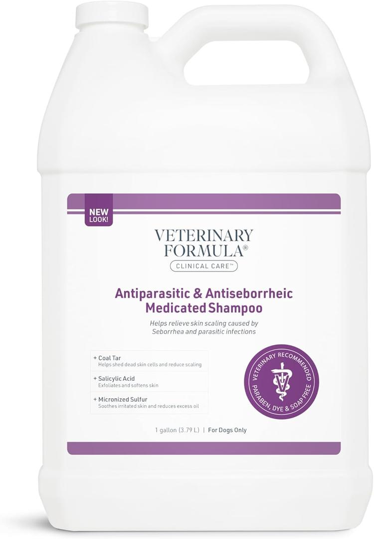 Veterinary Formula Clinical Care Antiparasitic & Antiseborrheic Medicated Dog Shampoo, 128oz  Help Alleviate Your Dog's Flaky Skin and Coat  Paraben, Dye, Soap Free