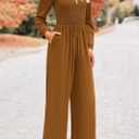 KIRUNDO Jumpsuits for Women Dressy Casual One Piece Long Sleeve Wide Leg Long Pant Rompers With Pockets 2025 Fall Outfits (S)