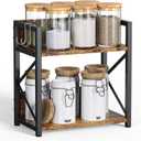 Spice-Rack-Organizer-Shelf for Kitchen Counter, 2 Tiers Coffee Bar Station Organizer for CountertopSpace Saving Desk Shelving Riser Unit (Rustic Brown, Small)