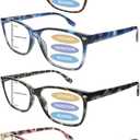 Progressive Multifocal Reading Glasses Blue Light Blocking Spring Hinge Readers Pattern Print Eyeglasses for Women